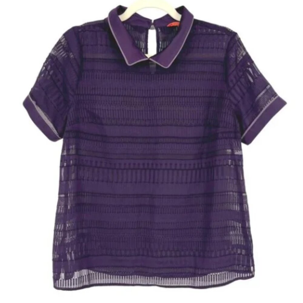 Modcloth Purple Sheer Short Sleeve Blouse Size Large
